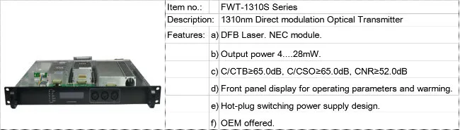 26MW Output Power for 1310nm RF Optic Transmitter