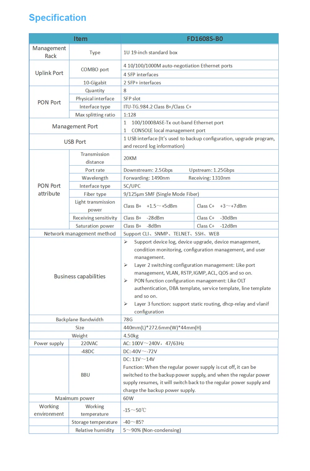 8 Gpon Ports Dual Built-in Power Olt Supplies with Bbu