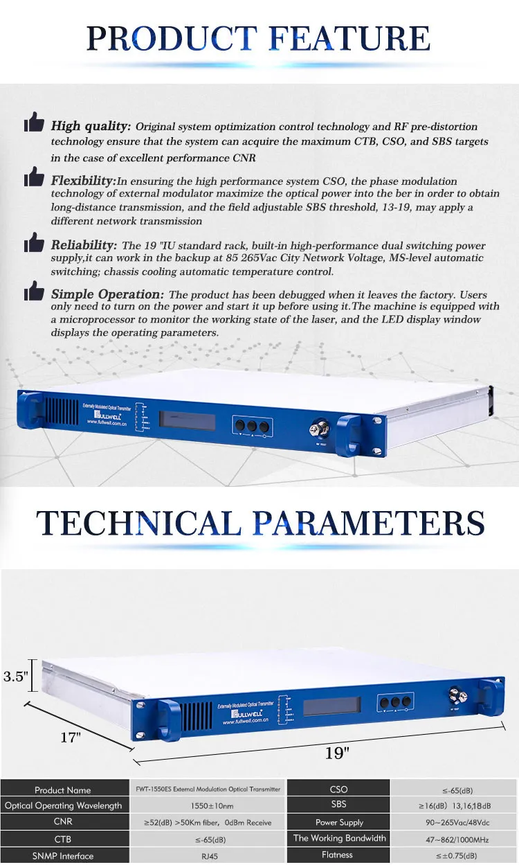 Dual Power 1 Way Output 1550 Optical Laser Transmitter