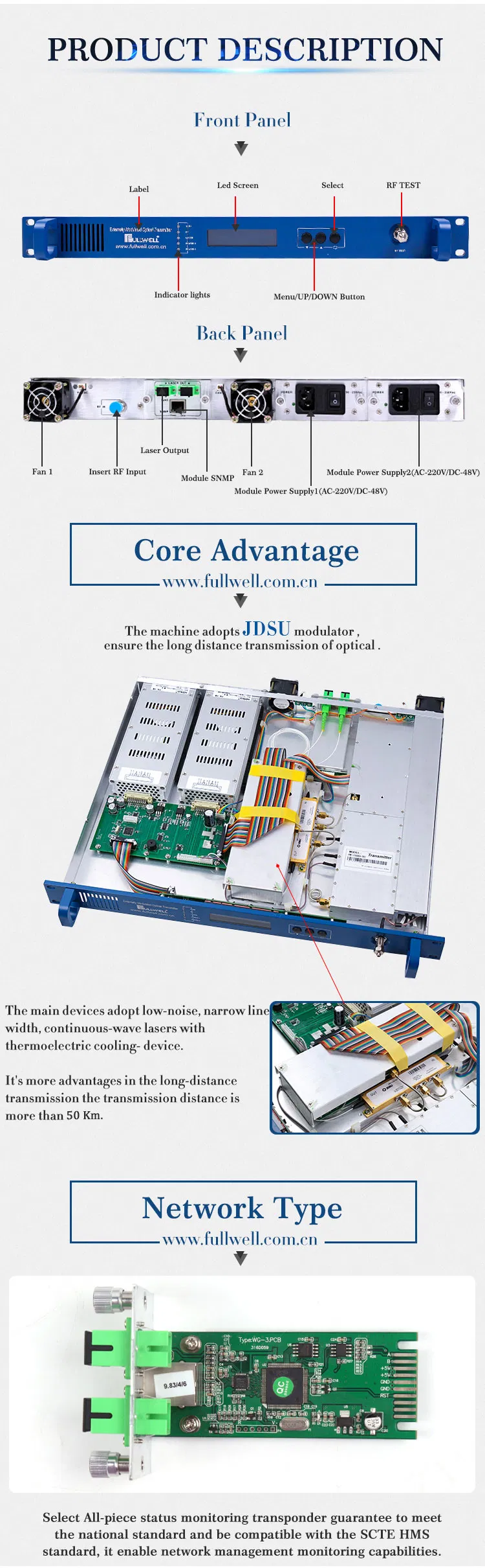 Dual Power 1 Way Output 1550 Optical Laser Transmitter