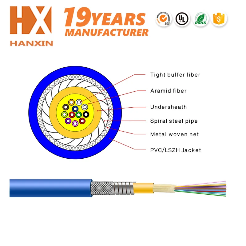 Durable indoor high speed 6 core fiber optic cable multimode