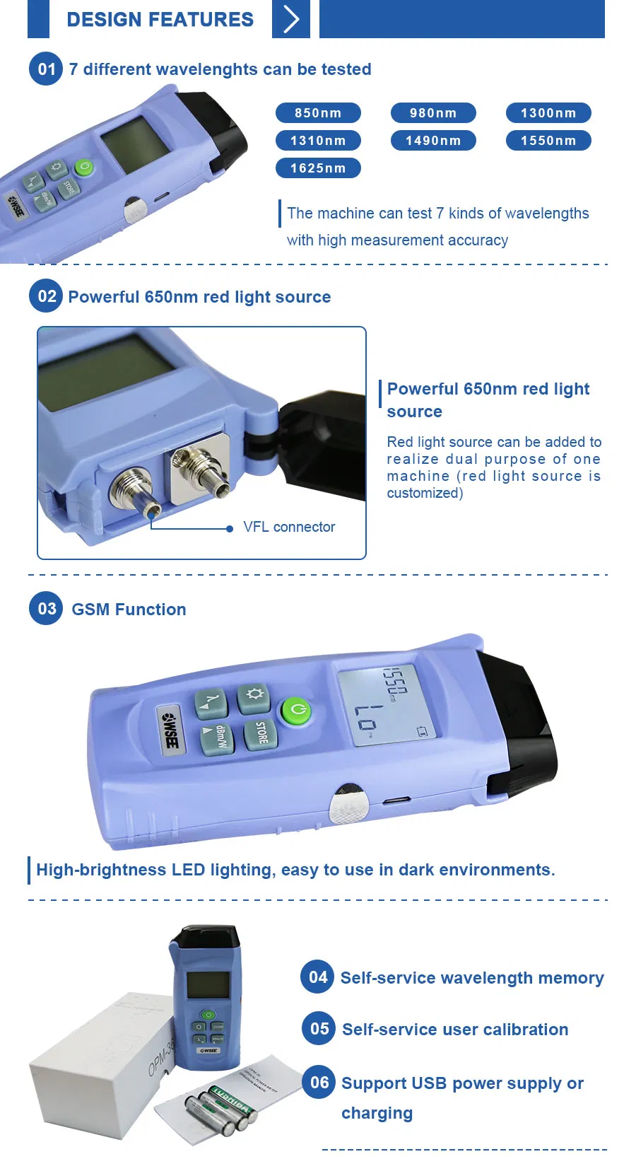 Factory Price Portable Handheld Light Source Fiber Optic Power Meter Optical Multi-Meter with Visual Fault Locator