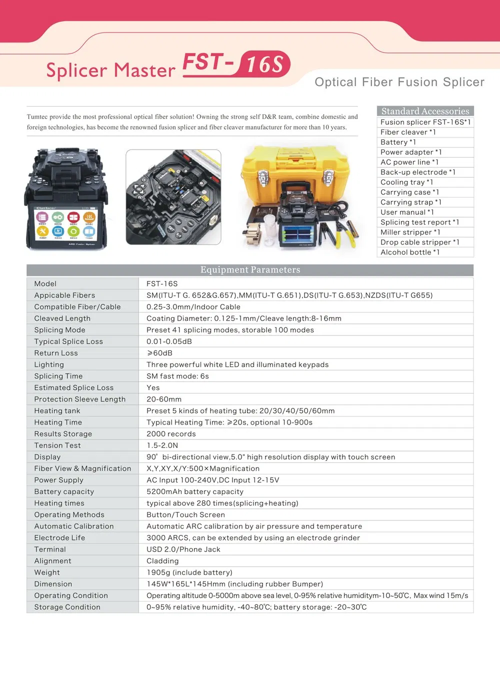 FTTX Active Cladding Alignment Fusion Splicer Tumtec Fst-18s 4800mAh Function Fusion Splicing Machine