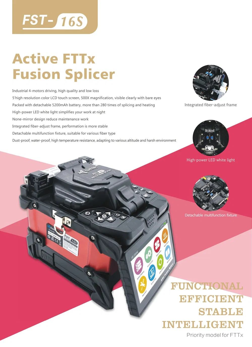 FTTX Active Cladding Alignment Fusion Splicer Tumtec Fst-18s 4800mAh Function Fusion Splicing Machine