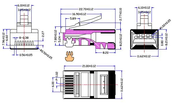 Nickel-Plated Metal Case Connectorrj45 8p8c