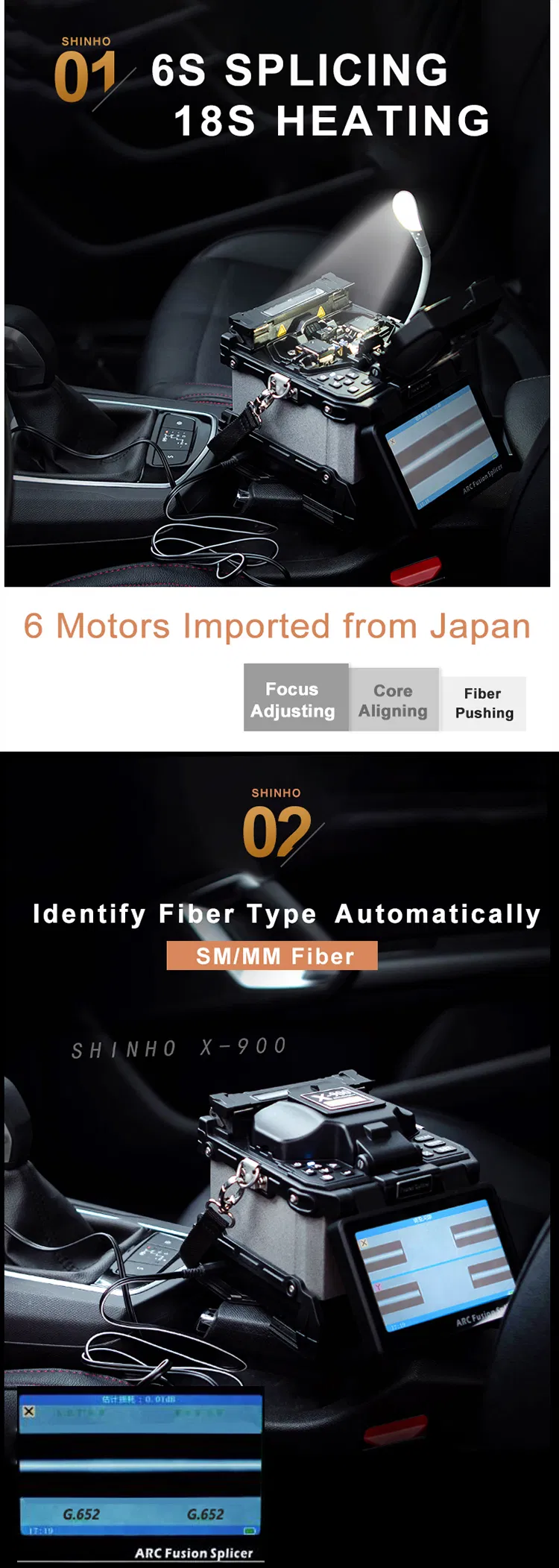 Shinho Outdoor Multi-Function 6 Motors Core to Core Alignment Fiber Fusion Splicer X-900 Low Splicing Loss