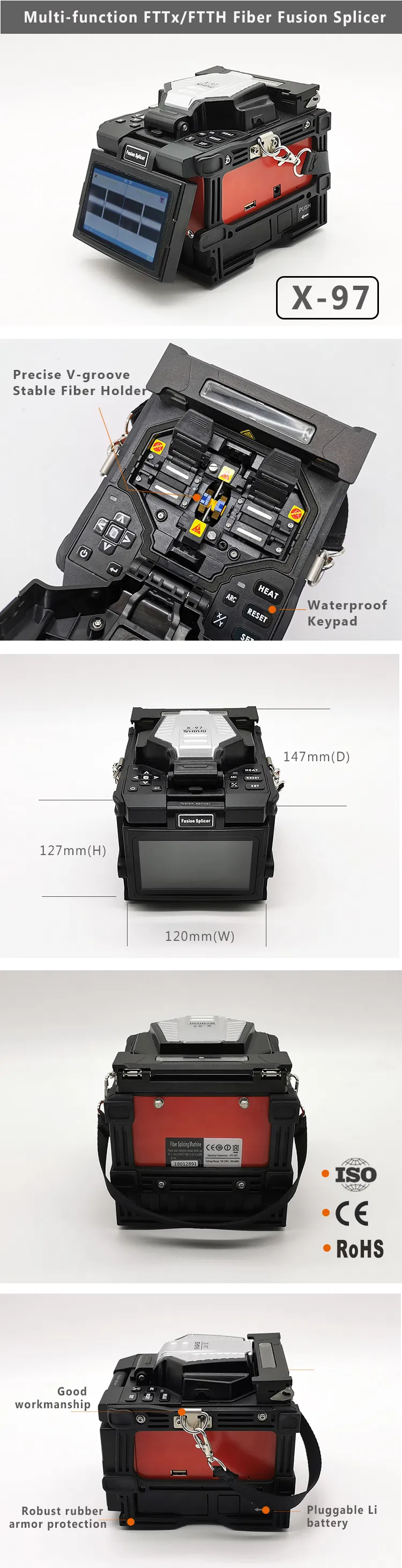 Shinho X-97 Robust Handheld Multifunction FTTH/FTTX Fusion Splicer Kit Automatic Arc Calibration