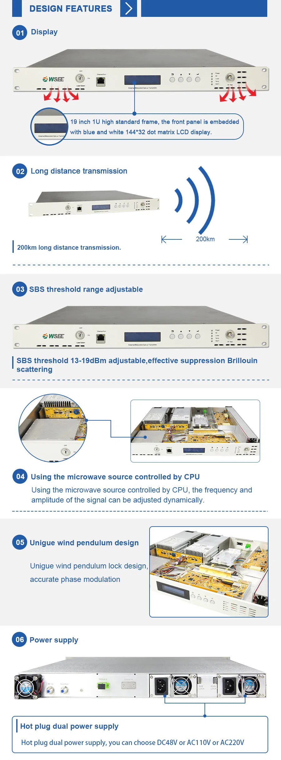 Stable Long Distance 5dBm -9dBm 1550nm External Modulated Optical Transmitter